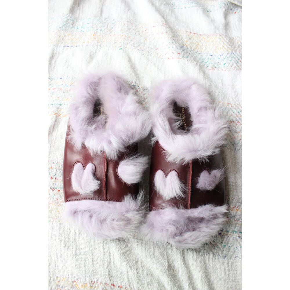Anya Hindmarch Purple Heart Fur Leather Sandals Size 39